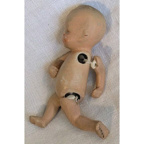 Bisque Jointed Baby Doll Japan Stringed Stamped Mouth Miniature Porcelain Vtg 4" - Picture 8 of 16